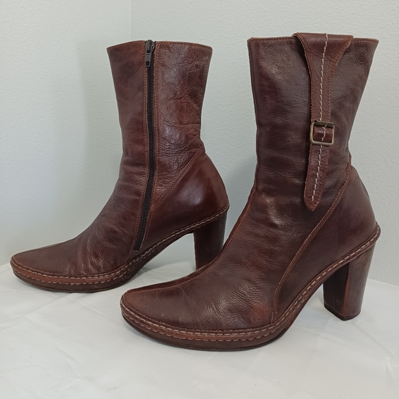 ALBERTO FERMANI Womens Creta Brown Bellina Pointed Toe Block Heel Zip-Up Leather Heeled Boots
